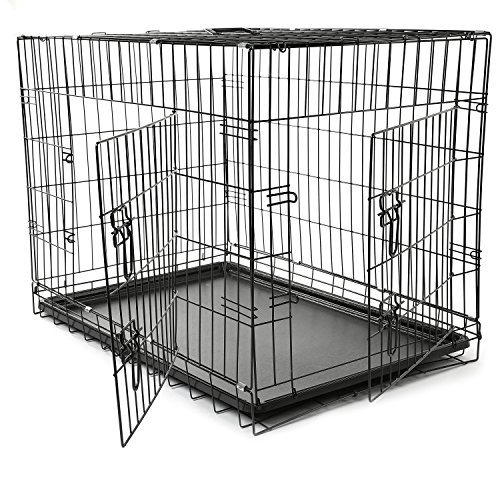 TRESKO Transportín para Perros con 2 Puertas | Jaula de Transporte Metálica para Mascotas | Caja Plegable con Bandeja Extraíble (L - 91 x 58 x 64 cm)