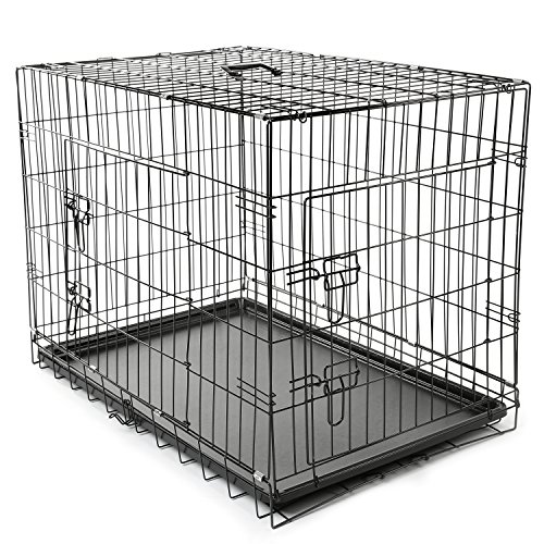 TRESKO Transportín para Perros con 2 Puertas | Jaula de Transporte Metálica para Mascotas | Caja Plegable con Bandeja Extraíble (L - 91 x 58 x 64 cm)