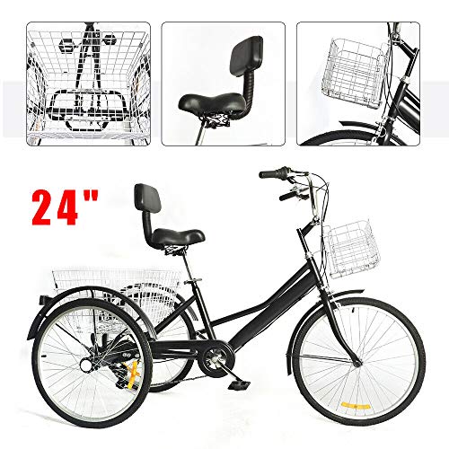 Triciclo de 24 pulgadas para adultos, 3 ruedas, 7 velocidades, triciclo para adultos, triciclo, compras, con cesta