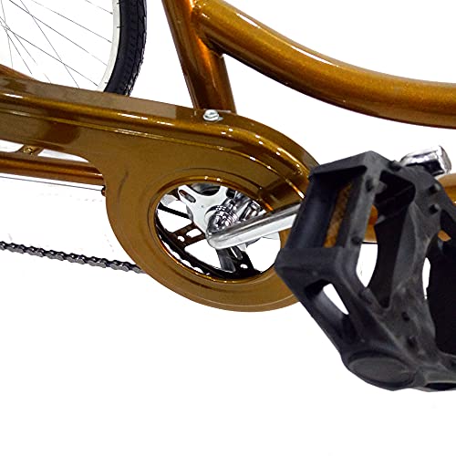 Triciclo de 24 Pulgadas para Adultos con Cesta de la Compra, de 3 Ruedas Triciclo de 6 Velocidades para Personas Mayores, Bicicleta Cómoda para Compras Deportivas al Aire Libre (Dorado)