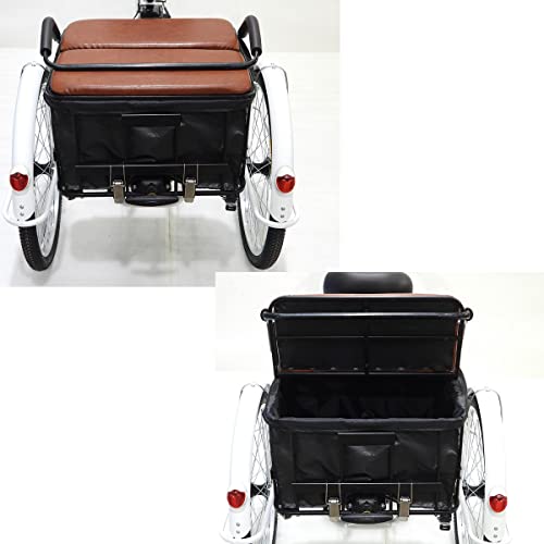 Triciclo eléctrico para Adultos de 24 Pulgadas con Asiento 36V12AH Canasta de Triciclo para Ancianos híbrido de 3 Ruedas con Ruedas y Varilla de Empuje Regalo para Que los Padres(White 36v12ah)