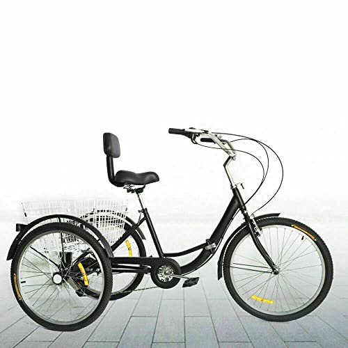 Triciclo para adultos, 24 pulgadas, 7 velocidades, para adultos, triciclo con cesta de la compra, bicicleta para adultos, triciclo de 3 ruedas, ajustable