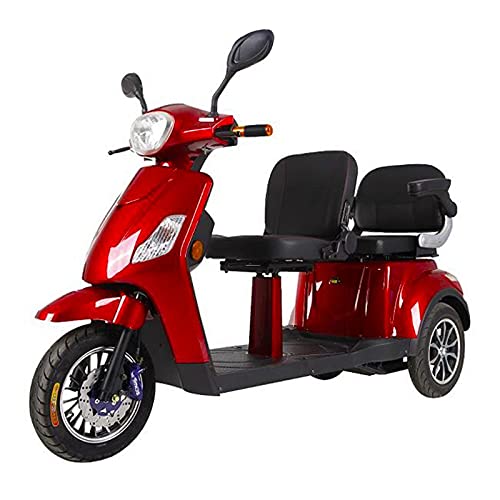 Triciclo Scooter Doble TS10 de doble asiento, Personas mayores, Minusválidos, Movilidad reducida, 500w, Azul y Rojo