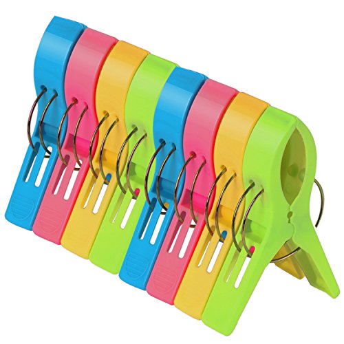 TRIXES Pack de 8 Grandes Playa Toalla Clips - Brillante Color - Plástico - Pinzas / Clavijas Para Tumbona