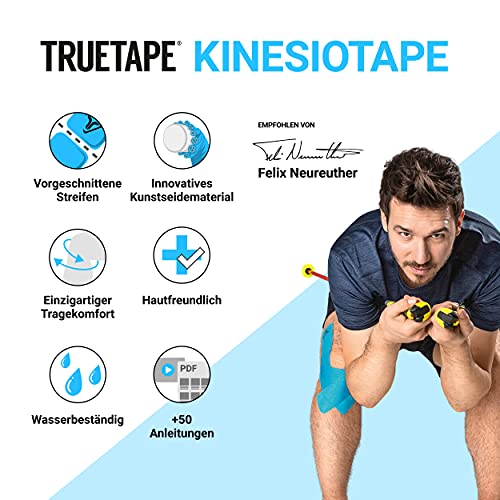 TRUETAPE® Tiras de kinesiología precortadas | impermeable/elástico | paquete de 20 tiras | púrpura