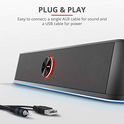 Trust Gaming Barra de Sonido con Iluminación RGB GXT 619 Thorne - Altavoces PC Gaming Estéreo 2.0, 12 W, Alimentación USB, 3,5 mm Jack, para PC, Ordenador Portátil, TV - Negro