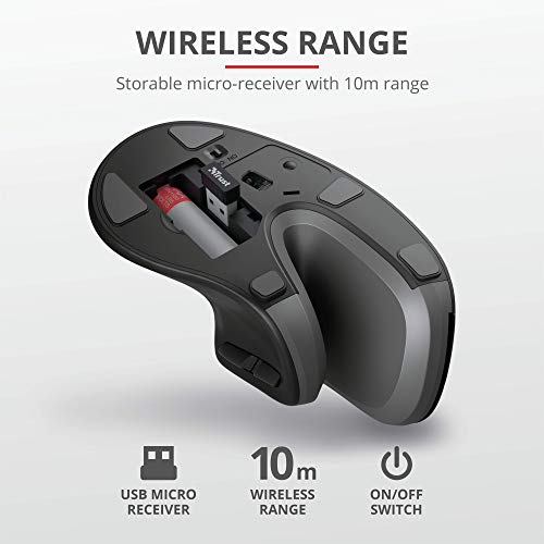 Trust Verro Ratón Vertical Inalámbrico Ergonómico Bluetooth, Negro