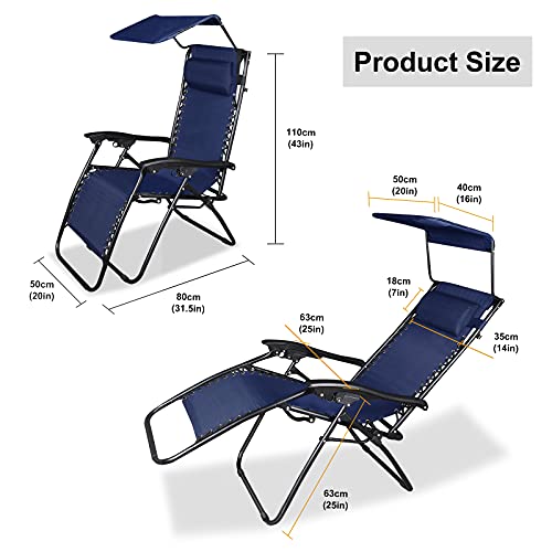 Tumbona Plegable Playa, Sillas Jardín Gravedad Cero, Tumbona Jardin Exterior Plegable con Respaldo y Parasol, Ligera, Plegable, Carga 250 kg, para Piscina Terraza y Jardín