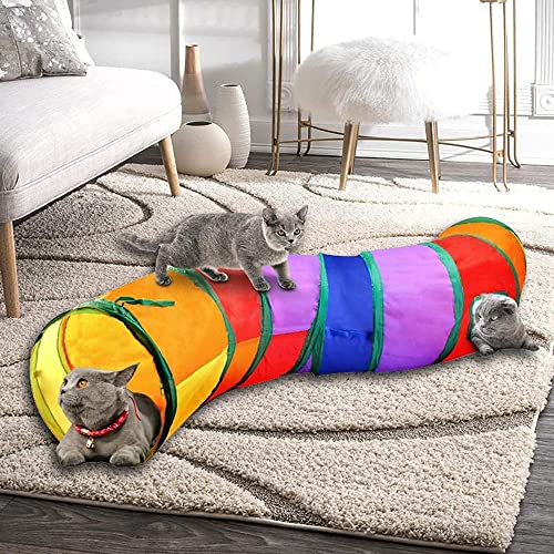 Túnel para gatos de interior interactivo, juguetes para mascotas, túneles de juego para gatos, gatitos, conejos y cachorros, arrugado plegable (estilo S arco iris)