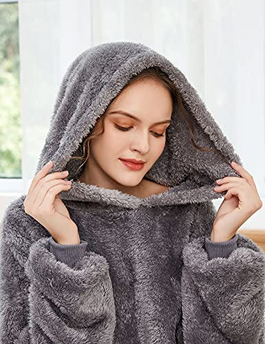 Tuopuda Manta con Capucha para Mujeres Sudadera Calentita Grande Pullover Sudadera Súper Suave y Cálida Oversize con Capucha de Forro Polar para Mujeres Hombres (Gris)