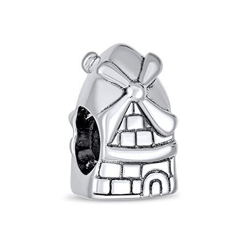 Turismo Viajes Vacaciones Punto de referencia Holanda Molino de viento holandés Charm Bead For Women For Teen Oxidized 925 Sterling Silver Fits European Bracelet