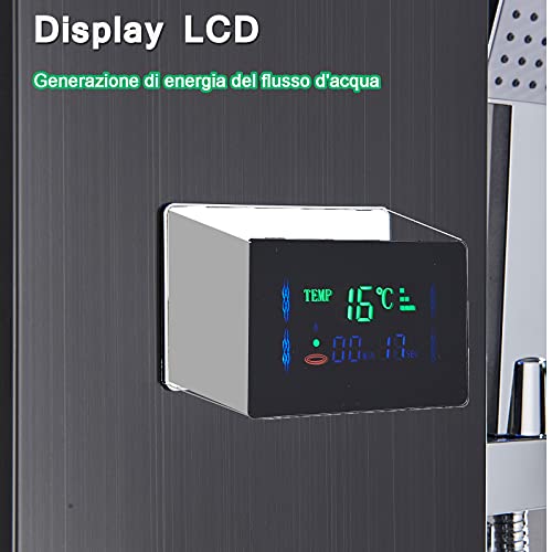 TVTIUO LED Panel de Ducha Columna de Hidromasaje Ducha,con ducha de mano,Boquillas de Masaje,Grifo de bañera,LCD Multifunción Sistema de Ducha,Negro