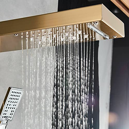 TVTIUO LED Panel de Ducha dorado con Pantalla LCD Columna Ducha Acero Inoxidable para Baño 5 Salida de Agua Multifunción Sistema de Ducha Montaje en Pared