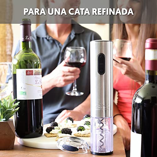 Twinz'up Sacacorchos Eléctrico Inalámbrico - Estuche Premium con Cortador de Cápsulas y Base de Recarga - Profesional Automatico Abrelatas de Vino - El Regalo Ideal - Abridor Botellas