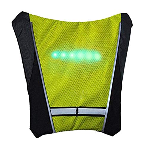 TXYFYP LED Intermitente Chaleco Reflectante, Bicicleta Impermeable Mochila con Control Remoto Carga USB Direction Indicador para Noche Ciclismo - Amarillo, Free Size