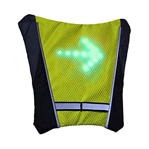 TXYFYP LED Intermitente Chaleco Reflectante, Bicicleta Impermeable Mochila con Control Remoto Carga USB Direction Indicador para Noche Ciclismo - Amarillo, Free Size