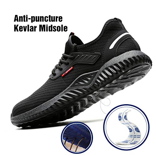 UCAYALI Zapatos de Seguridad con Punta de Acero para Hombre Zapatillas de Trabajo Puntera Reforzada Calzado de Protección Industria Construcción - Cómodos Ligeros y Antideslizantes(Negro, 42)