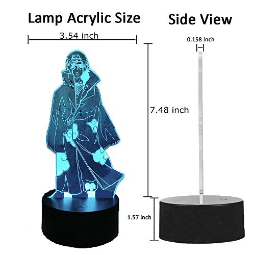 Uchiha Itachi - Lámpara de noche con diseño de anime, 3D LED, ilusión de mesa, 7 cambios de color, decoración del hogar, para fans de manga