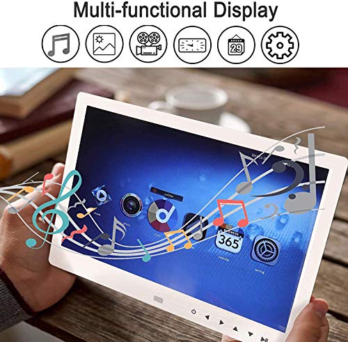 UCMDA Marco de Fotos Digital 12 pulgunda Marco Digital Full HD 1280x800, Música/Video/Calendario/Despertador, Marco Digital Foto Vídeo con Control Remoto, Blanco