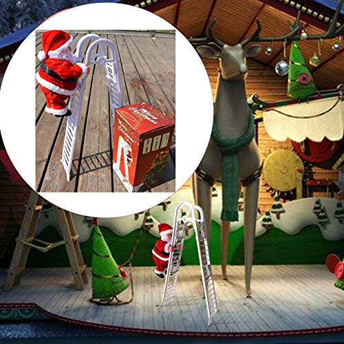 U/D Muñeca de Decoración Navideña, Escalera Eléctrica para Trepar Papá Noel, Adorno de Estatuilla Navideña Regalos de Decoración Muñeco de Música Navideña Adornos Regalo para Niños