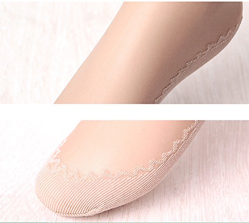 Ueither 6 Pares de Calcetines Altos con Punta Reforzada Algodón Sedoso Antideslizante Para Mujer (6 Pares Beige)