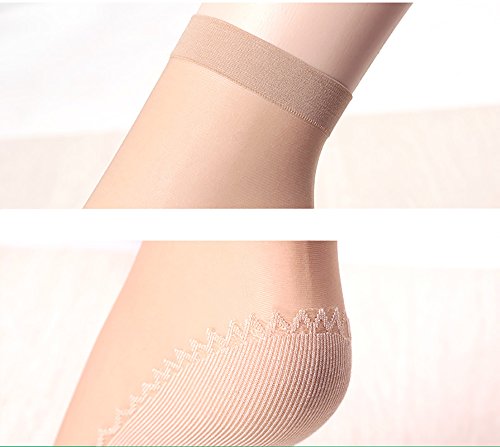 Ueither 6 Pares de Calcetines Altos con Punta Reforzada Algodón Sedoso Antideslizante Para Mujer (6 Pares Beige)