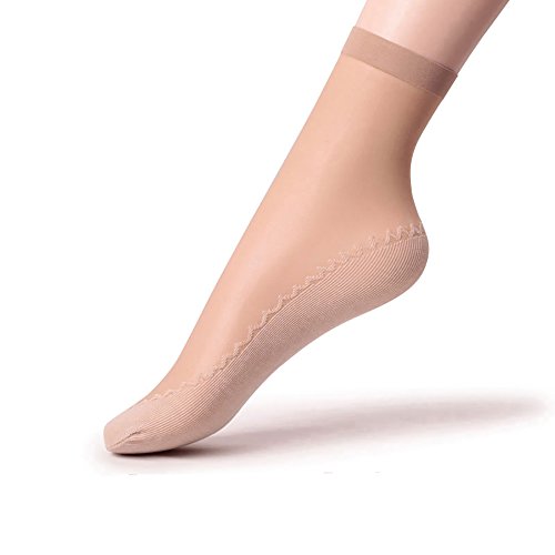 Ueither 6 Pares de Calcetines Altos con Punta Reforzada Algodón Sedoso Antideslizante Para Mujer (6 Pares Beige)