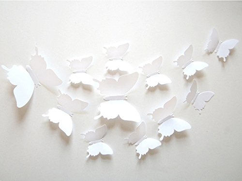 ufengke® 12 Pcs Mariposas 3D Pegatinas de Pared Diseño de Moda Mariposa Bricolaje Calcomanías Arte Artesanía Decoración del Hogar, Blanco