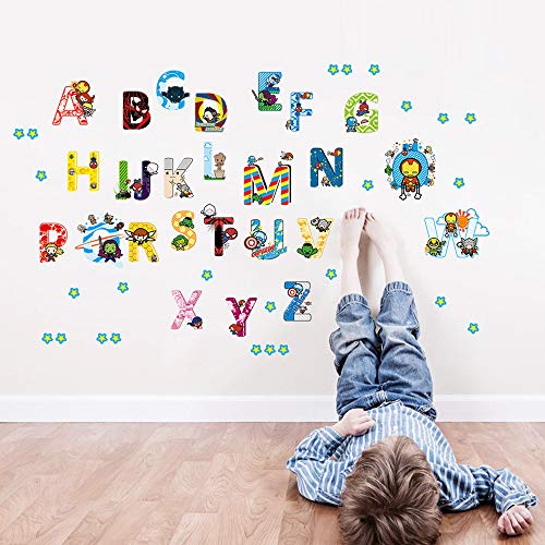 ufengke Pegatinas de Pared Inglés Alfabeto y Superhéroes Vinilos Adhesivos Pared Letras Decorativos para Habitación Infantiles Bebés