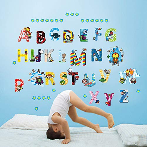 ufengke Pegatinas de Pared Inglés Alfabeto y Superhéroes Vinilos Adhesivos Pared Letras Decorativos para Habitación Infantiles Bebés