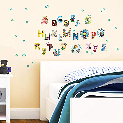 ufengke Pegatinas de Pared Inglés Alfabeto y Superhéroes Vinilos Adhesivos Pared Letras Decorativos para Habitación Infantiles Bebés