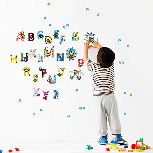 ufengke Pegatinas de Pared Inglés Alfabeto y Superhéroes Vinilos Adhesivos Pared Letras Decorativos para Habitación Infantiles Bebés