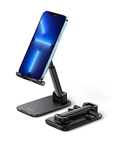 UGREEN Soporte Móvil, Soporte Teléfono Movil Mesa Plegable Atril Movil Mesa Multiángulo Soporte Smartphone Compatible con iPhone 13/13 Pro/12, Xiaomi Redmi Note 10/9 Pro, Galaxy S21/Note 20(Negro)