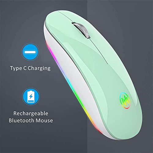 Uiosmuph M530 Bluetooth Ratón inalámbrico, RGB 2.4 GHz LED Ratón Silencioso Recargable con Adaptador de Receptor Nano USB Tipo c para Ordenador portátil Tablet PC (Verde Caramelo)