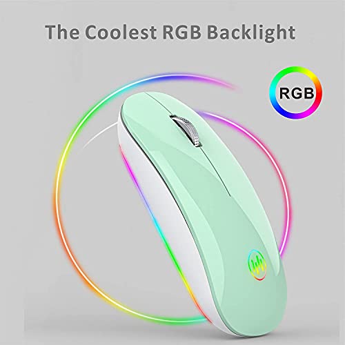 Uiosmuph U15 RGB Ratón inalámbrico, 2.4 GHz LED Ratón Silencioso Recargable con Adaptador de Receptor Nano USB Tipo c para Ordenador portátil Tablet PC Mac (Verde Caramelo)