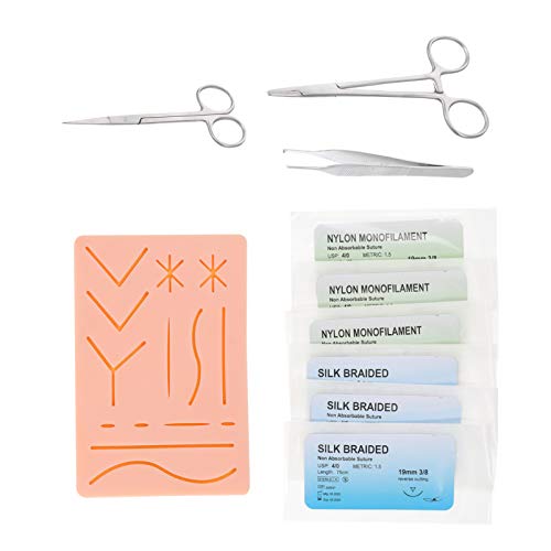 UKCOCO Kit de Práctica de Sutura para Estudiantes de Medicina- Almohadilla de Costura de Silicona Portátil con Heridas Precortadas Y Varios Hilos de Sutura Y Agujas Almohadilla de Sutura