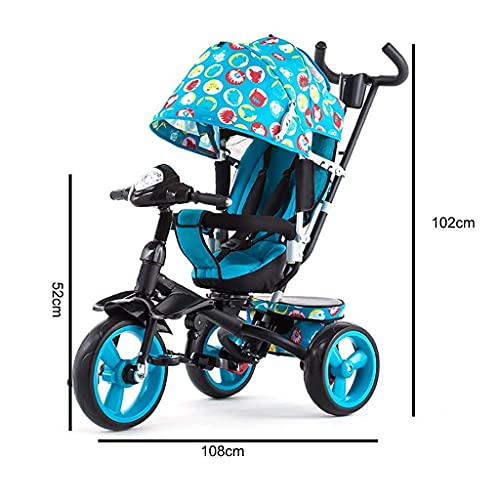 UKUOFL Trike Trike Ligero, Frenos Dobles multifunción para niños con Asiento Giratorio bidireccional, BIC de Tres Ruedas al Aire Libre para bebés, Azul, 102 * 108 * 52 cm Happy House