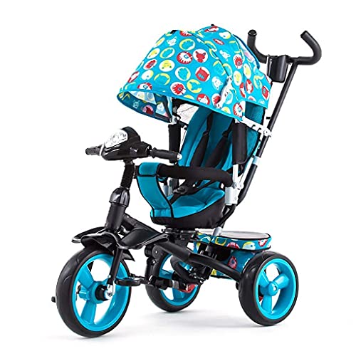 UKUOFL Trike Trike Ligero, Frenos Dobles multifunción para niños con Asiento Giratorio bidireccional, BIC de Tres Ruedas al Aire Libre para bebés, Azul, 102 * 108 * 52 cm Happy House