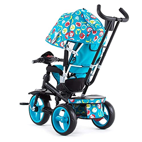 UKUOFL Trike Trike Ligero, Frenos Dobles multifunción para niños con Asiento Giratorio bidireccional, BIC de Tres Ruedas al Aire Libre para bebés, Azul, 102 * 108 * 52 cm Happy House