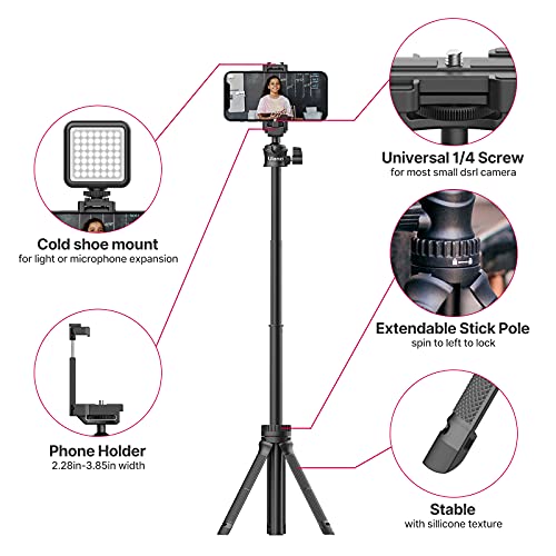 Ulanzi Trípode Móvil Palo Selfie, Mini Trípode Móvil Trípode Cámara Extensible a 81.5 Compatible con cámara,teléfono móvil, Luz de Relleno...