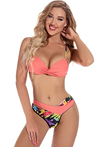 UMIPUBO Conjunto de Bikini Mujer Traje de Baño de Dos Piezas Bolsa rígida de bañador de Color Cosido Ropa de Playa Ropa de Baño Tops y Braguitas Bañador de Baño Verano (Albaricoque, M)