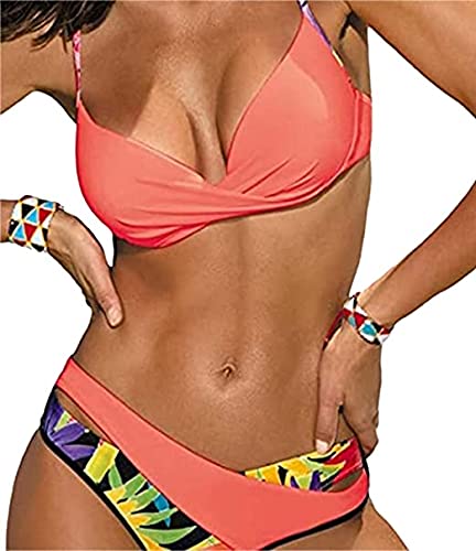 UMIPUBO Conjunto de Bikini Mujer Traje de Baño de Dos Piezas Bolsa rígida de bañador de Color Cosido Ropa de Playa Ropa de Baño Tops y Braguitas Bañador de Baño Verano (Albaricoque, M)