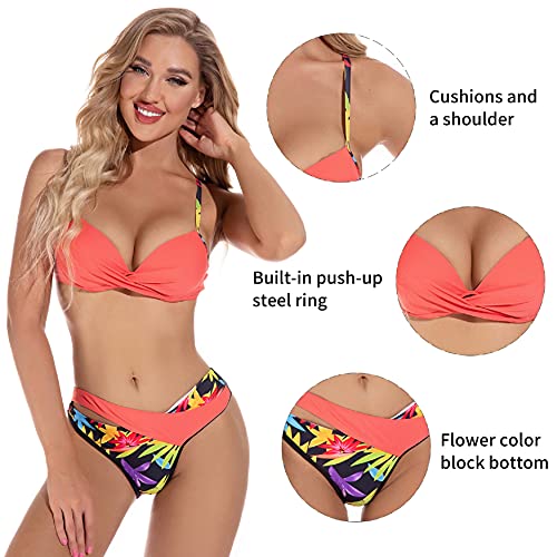 UMIPUBO Conjunto de Bikini Mujer Traje de Baño de Dos Piezas Bolsa rígida de bañador de Color Cosido Ropa de Playa Ropa de Baño Tops y Braguitas Bañador de Baño Verano (Albaricoque, M)