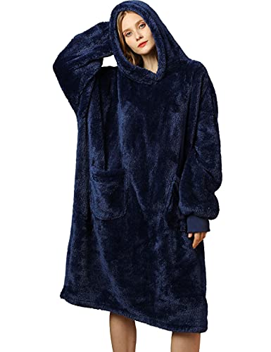 UMIPUBO Sudadera con Capucha Manta Hombres Y Mujeres Talla Grande Sherpa de Gran Jerse De Televisión tamaño Caliente y Esponjoso Invierno Hoodie De Manga Larga Moda Tops (Armada, Talla única)