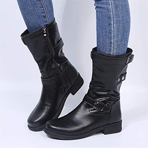 UMore Botines de Caña Media para Mujer Moda Botas Altas Invierno Mujer, Zapatos Mujer Cuña Planos Sintética Peluche Jinete Bajo Cómodos Peludas Calentitas