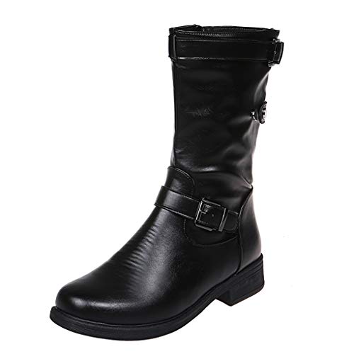 UMore Botines de Caña Media para Mujer Moda Botas Altas Invierno Mujer, Zapatos Mujer Cuña Planos Sintética Peluche Jinete Bajo Cómodos Peludas Calentitas