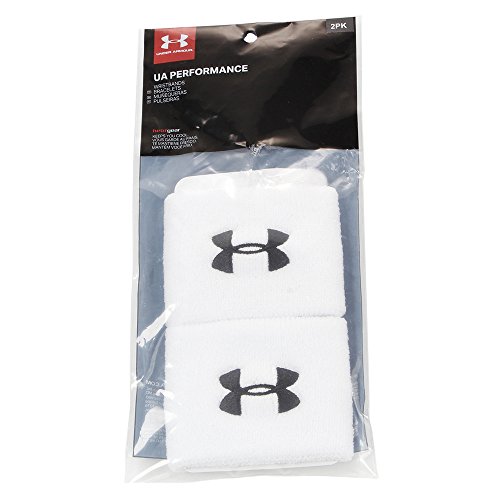 Under Armour UA Performance Wristband, pack de 2 muñequeras para hombre, accesorios de entrenamiento hombre, Blanco (White / Black) , One Size