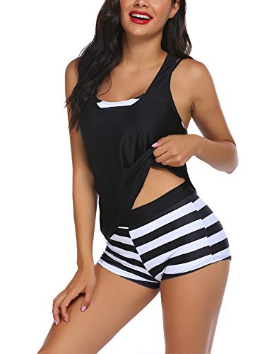 UNibelle Tankini para mujer, 3 piezas, para yoga, fitness, sin costuras de refuerzo, con pantalones cortos, para la playa y para darse un chapuzón, Typ1-pattern1, M