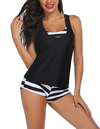 UNibelle Tankini para mujer, 3 piezas, para yoga, fitness, sin costuras de refuerzo, con pantalones cortos, para la playa y para darse un chapuzón, Typ1-pattern1, M