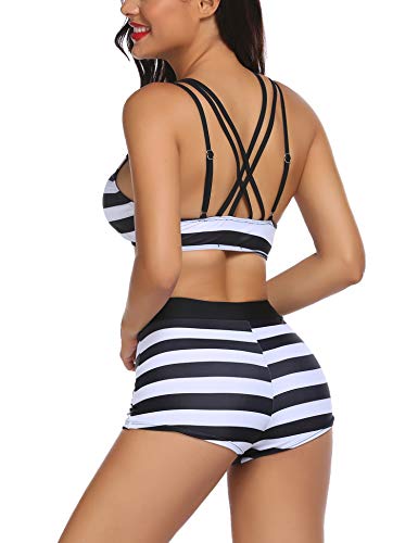 UNibelle Tankini para mujer, 3 piezas, para yoga, fitness, sin costuras de refuerzo, con pantalones cortos, para la playa y para darse un chapuzón, Typ1-pattern1, M